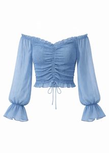 Blue Smocked Off-Shoulder Top