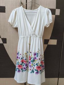 White Floral Body Fit Sexy Dress