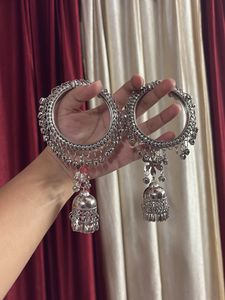 Oxidised Silver Bangles with Jhumka