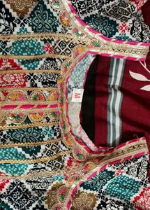 Designer Bandhani Kurta Set with Potli Bag
