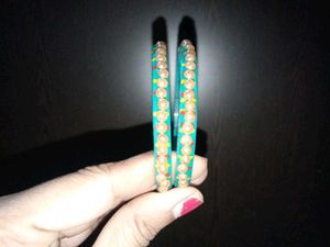 set of 2 Beautiful Red Bangles  and sky Bangle