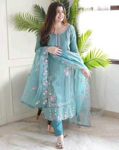 Elegant Blue Embroidered Kurta Set with Dupatta