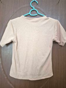 Beige Ribbed Graphic Baby Tee with Dog Print