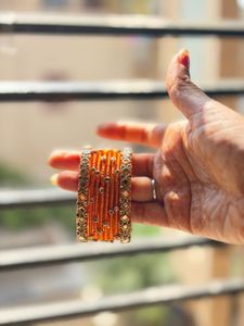 Vibrant Orange Silk Thread Bangles Set - 2.2 size