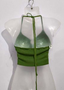 Green Halter Neck Crop Top