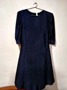 Navy Blue Pleated Midi Dress