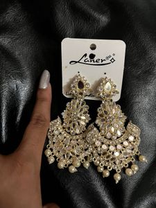 Long white Jhumka Earrings (Heavy)