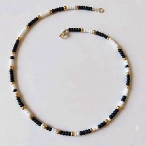 Black White Gold Seed Bead Necklace