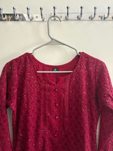 Maroon Embroidered Kurti