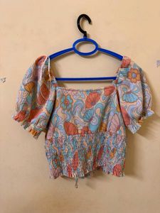 Retro Floral Smocked Crop Top
