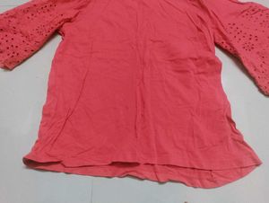Coral Pink Top with Flared Sleeves