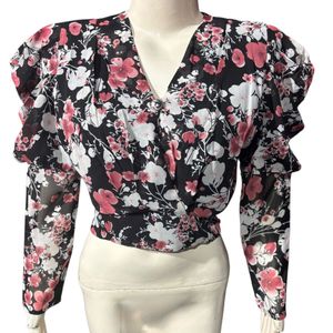 Floral Puff Sleeve V-Neck Crop Top