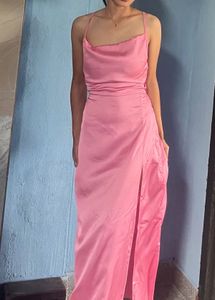 Satin Pink Maxi Dress with High Slit