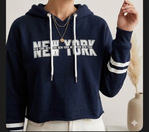 Navy Blue "New York" Cropped Hoodie