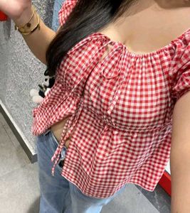 Chic Red Gingham Peplum Top