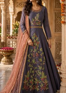 Elegant Embroidered Gown with Dupatta