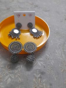 4 set of Oxidised Mirror Jhumka Earrings