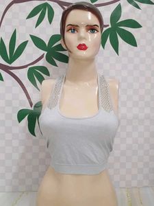 (100)Gray Workout Top with Mesh Detail
