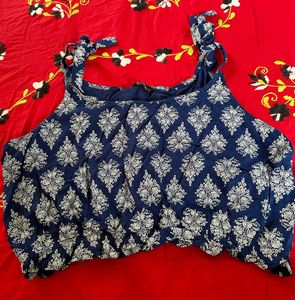Navy Blue Printed Crop Top
