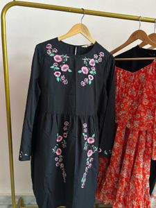 Black Floral Embroidered Dress