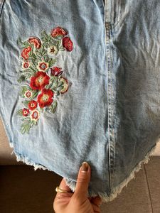 Embroidered Denim Mini Skirt