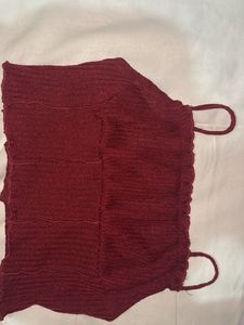 Maroon Spaghetti Strap Cropped Top