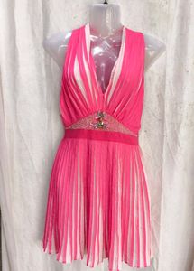 Stunning Pink Pleated Halter Neck Dress