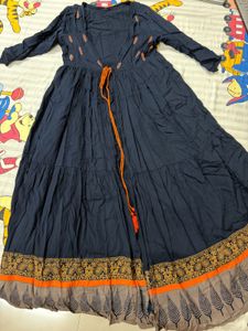 Elegant Navy Blue Jacket Style Long Dress