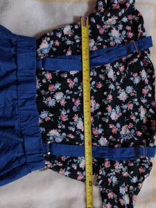 beautiful denim frock with floral inner attached