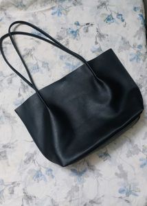 miniso Black Faux Leather Tote Bag