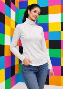 Women's Grey Turtleneck Long Sleeve Top