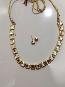 kundan single line necklace set