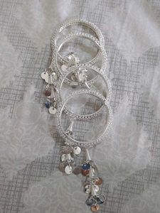 Silver Tone Statement Bangles with Charms