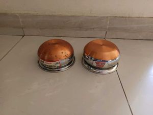 Unused 2 Pieces Stainless Steel Bowls Copper Base
