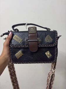 Stylish Black Crossbody Bag with Patches