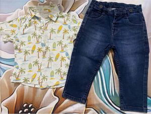 Classic Blue Denim Jeans &amp; Beach Green Shirt