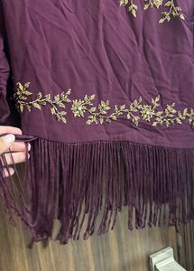 Embroidered Kurta with Fringe Hem