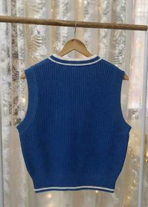 Blue V-Neck Knitted Vest