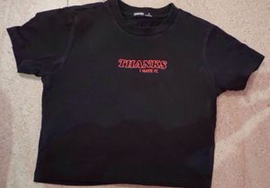 Black Crop Top with Slogan