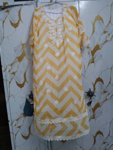 Yellow Chevron Print Kurta