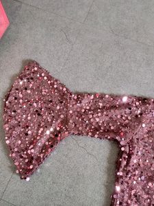 Sequin Rose Gold Partywear Top With Flared Sleeves
