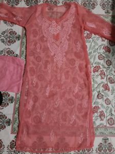 Chikankari kurti (peach colour)