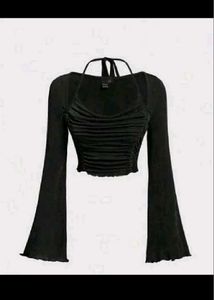Chic Black Ruched Halter Top