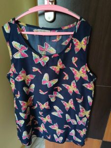 Navy Blue Butterfly Print Top