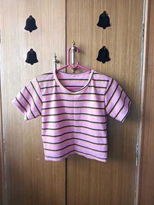 Pink Striped Cropped T-Shirt