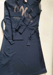 Stylish Embellished Navy Blue Dress