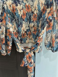Floral Smocked Crop Top with Tie Detail