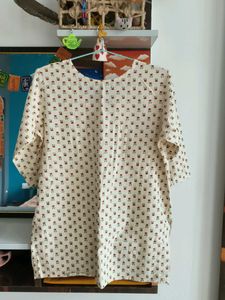 Cream Kurta with Red Floral Print