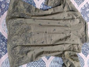 Olive Green Kurta with Floral Print