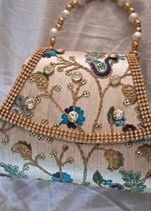 Embellished Clutch Bag with Pearl Handle